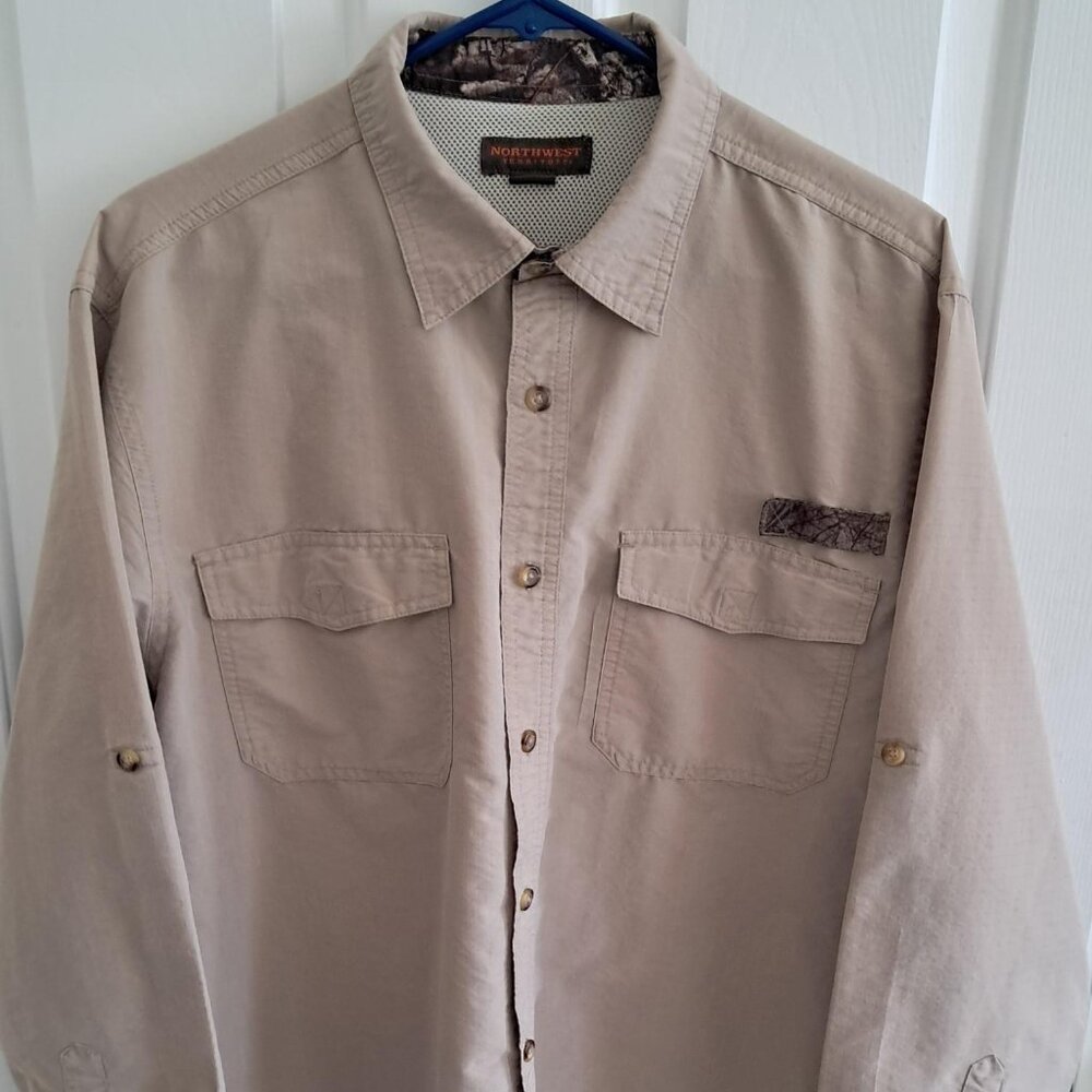 Men's Northwest Territory Long Sleeve Button Down Work Shirt, Size Large, Khaki